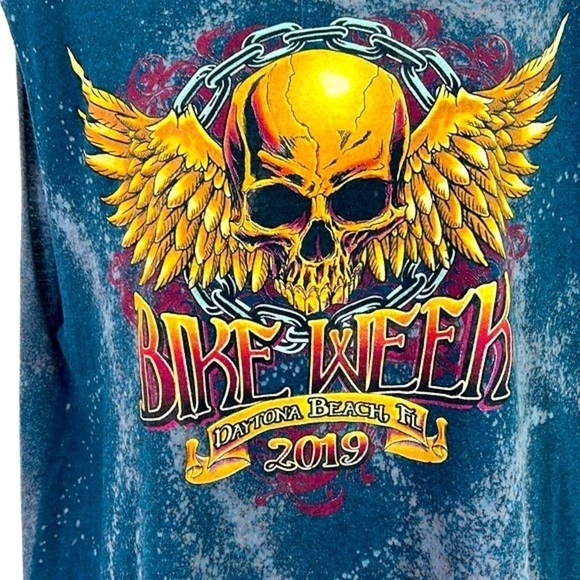 Gildan - 78th 2019 Skull Distressed Fringe Sleeveless Bike Week Daytona Fl Large - Picture 5 of 12